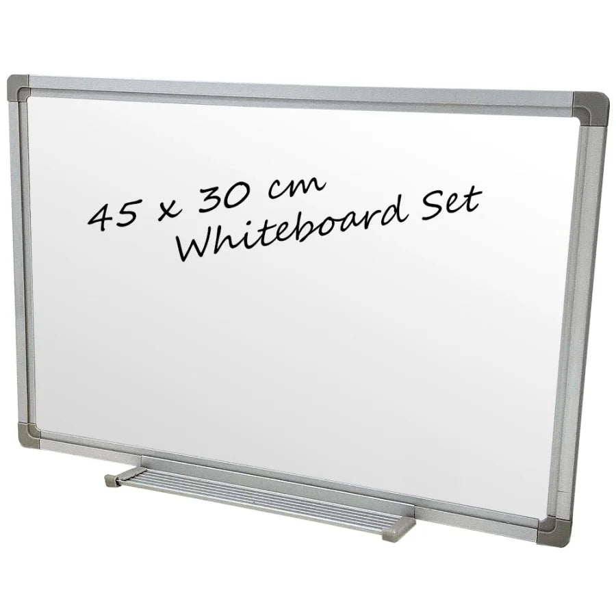 Whiteboard lakeret, 45 x 30 cm, inkl. mikrofiberklud og 6 tusser
