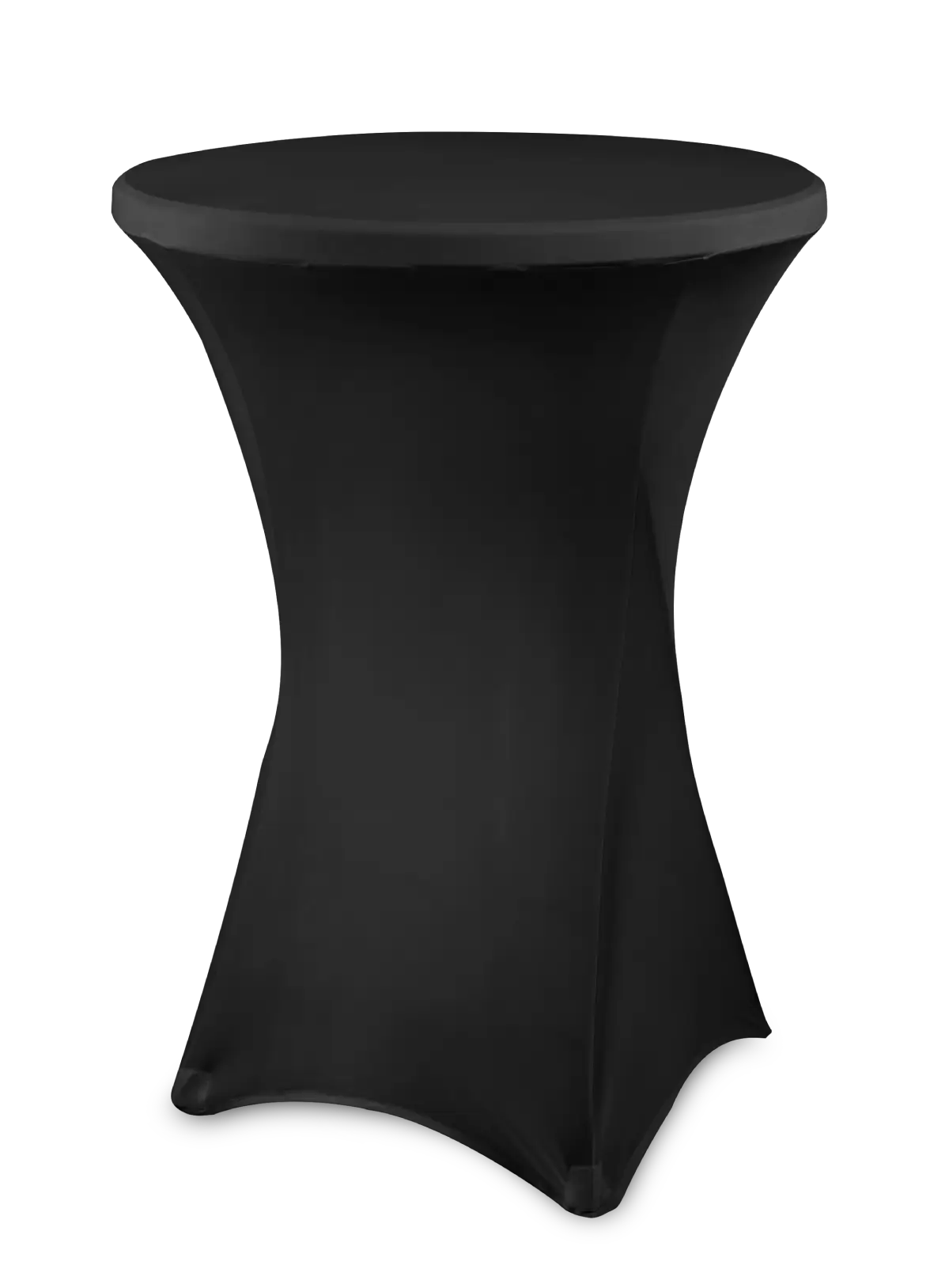 Rundt cocktailbord med høj struktur og tætsiddende betræk, ideelt til stående arrangementer.