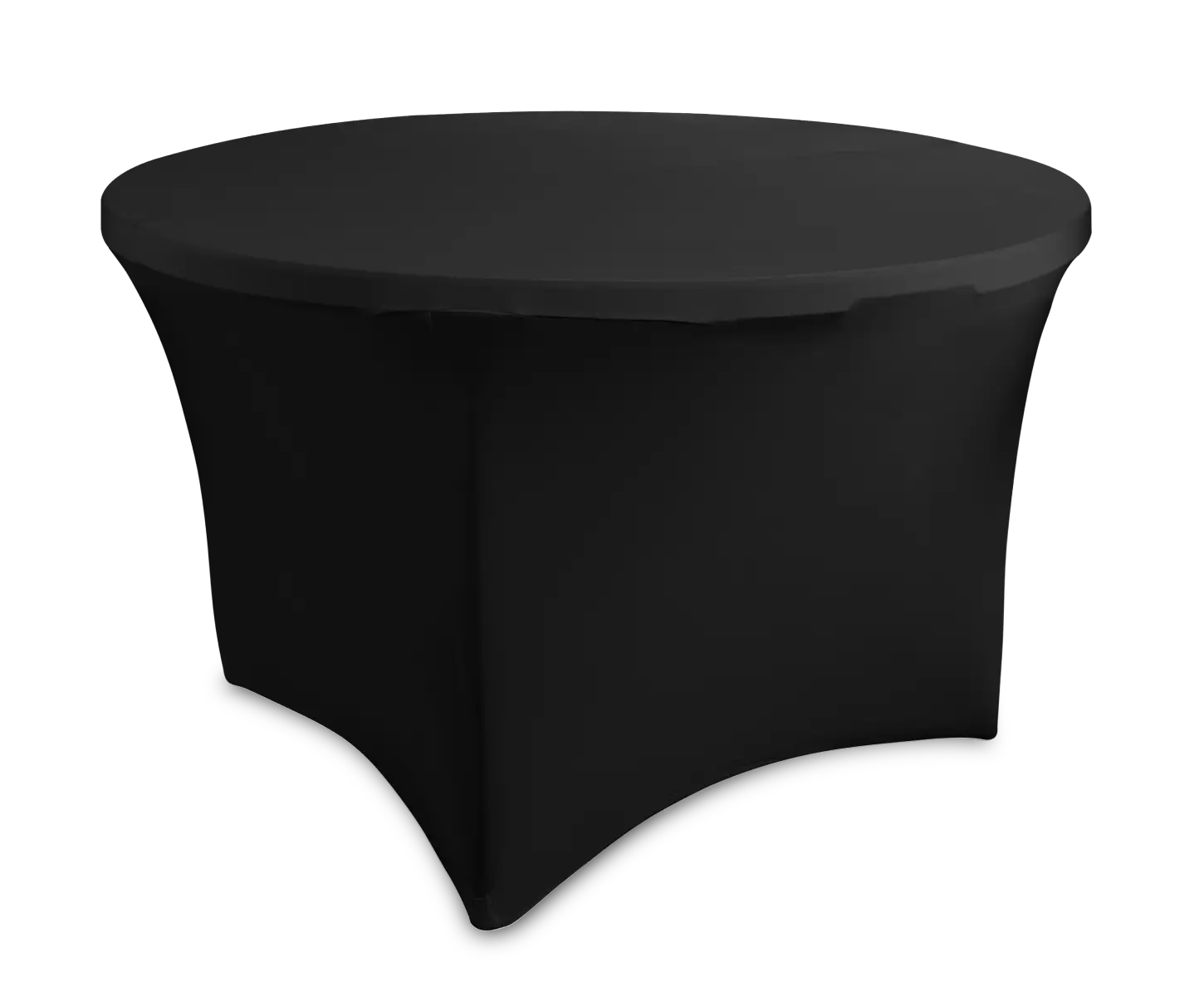 Rundt cocktailbord med sort betræk, 120 cm i diameter og 74 cm højt.