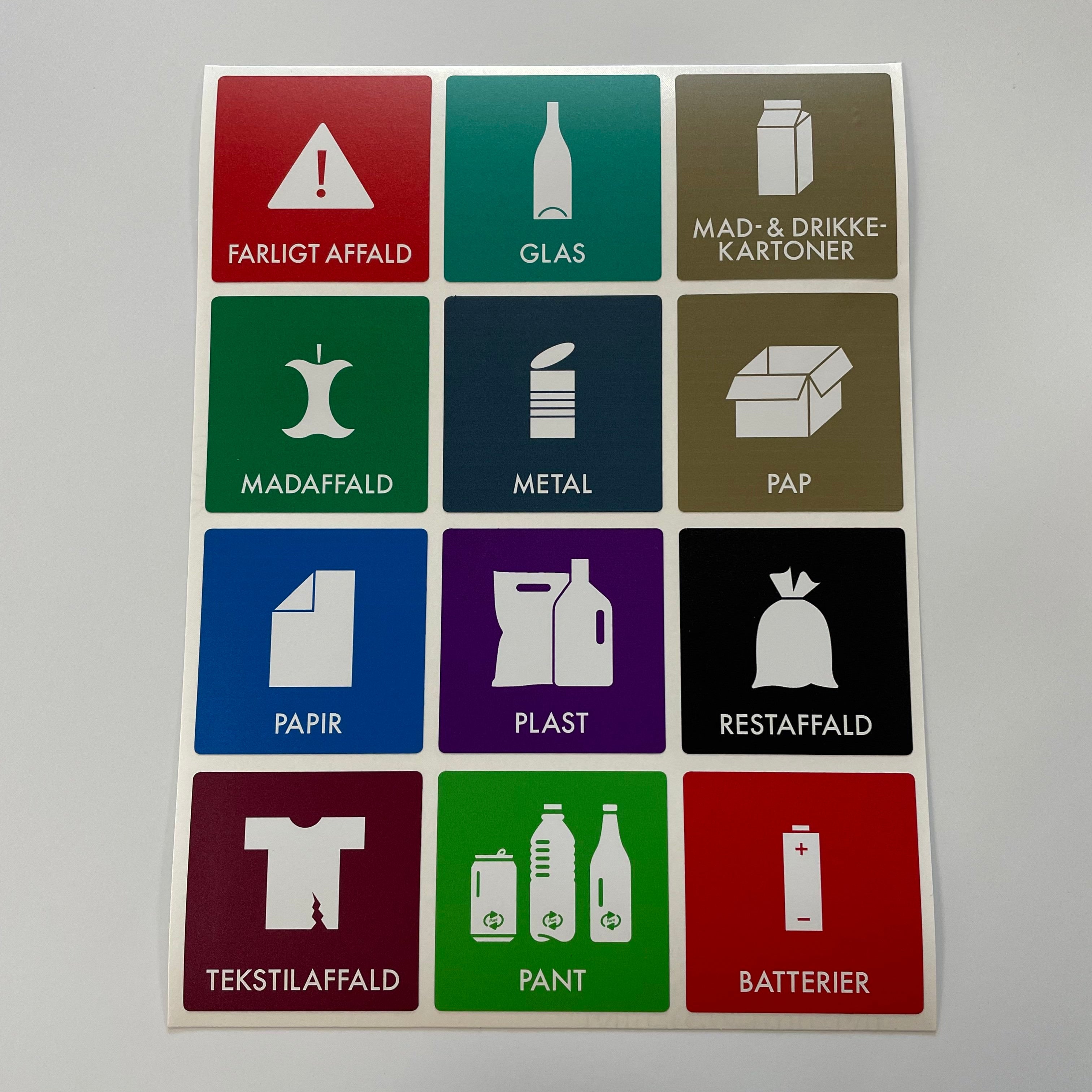 Affaldssorteringsmærker (lille) - Sæt af 12 stk.
