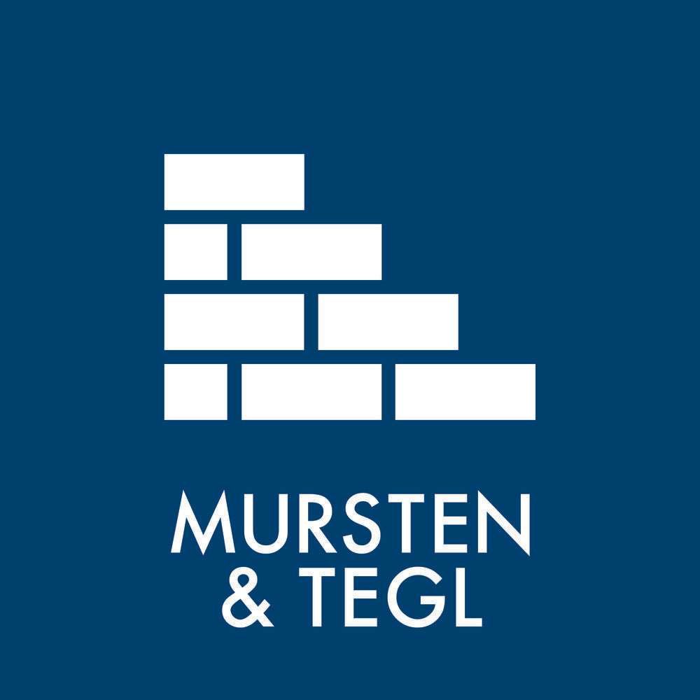 Ikon af mursten med teksten "MURSTEN & TEGL" på blå baggrund.