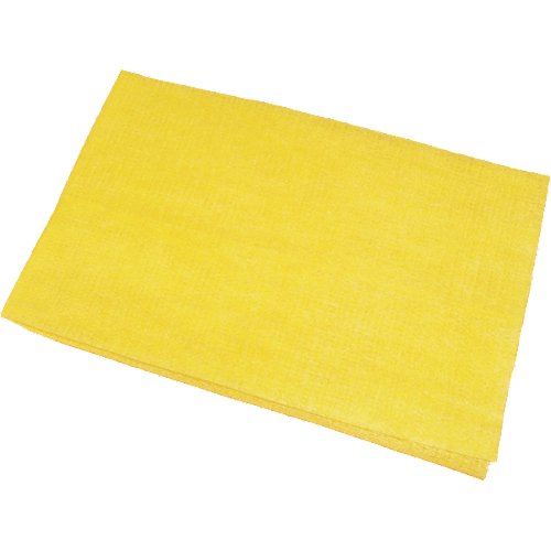 Stak af gule, rektangulære støvklude, 25 stk, ligger samlet.